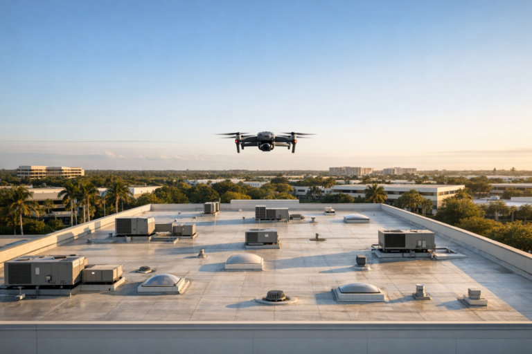 Commercial roof inspection Boca Raton drone documenting flat roof conditions