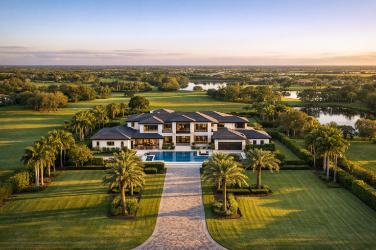 Luxury real estate drone photography Parkland estate with pool and landscaping
