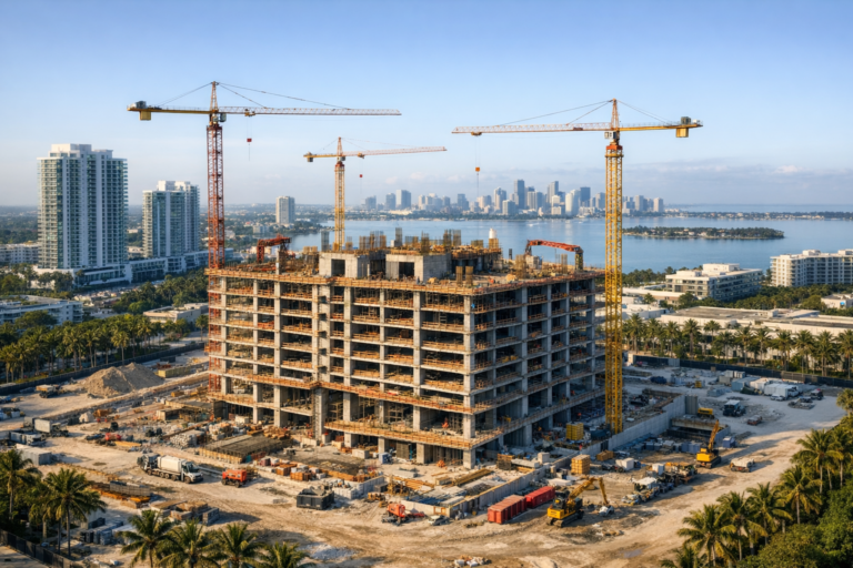 Drone photography Miami construction progress view of South Florida development site