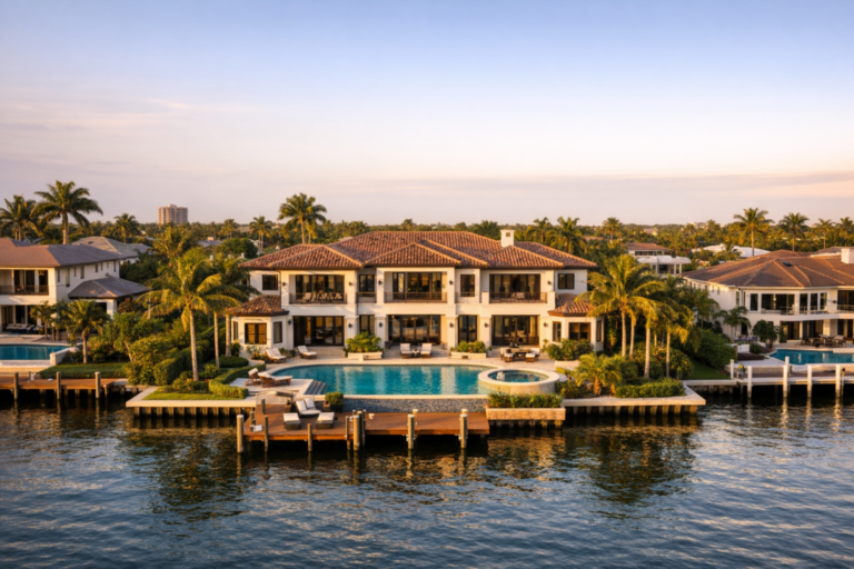 real estate drone photography Boca Raton waterfront luxury home at sunset
