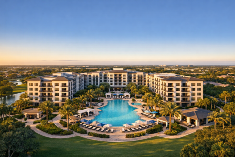 Apartment complex drone photography Boca Raton showing resort-style residential amenities