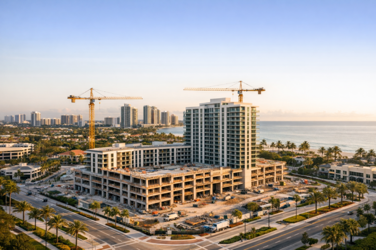 Development drone photography South Florida showing new construction and skyline
