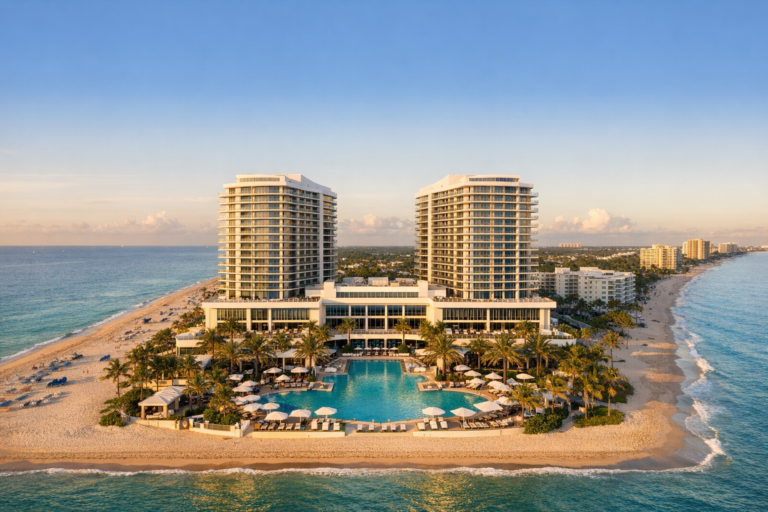 Hotel drone photography Fort Lauderdale resort with beach and pool
