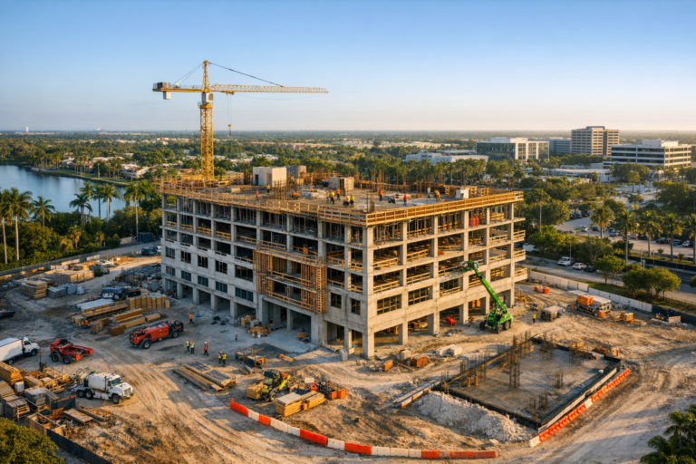 Construction progress photography of an active South Florida job site