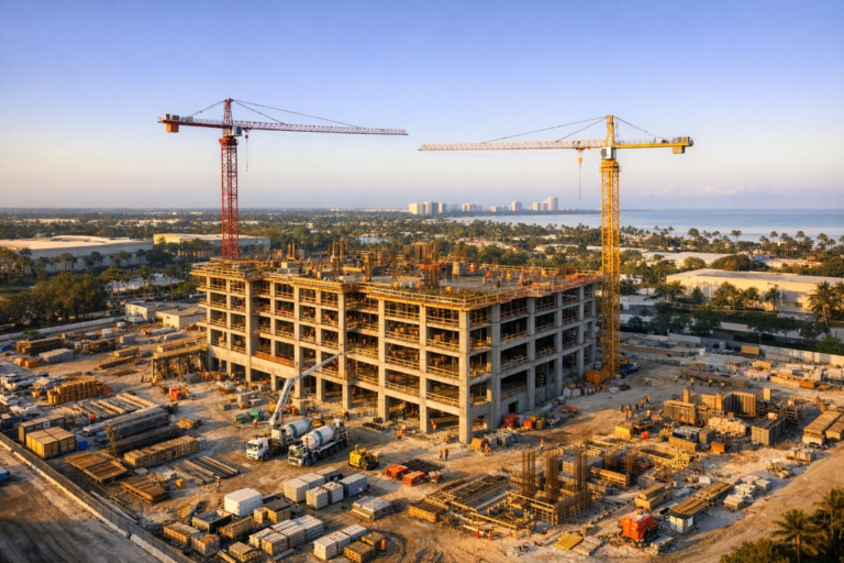Drone construction progress photos of a South Florida job site