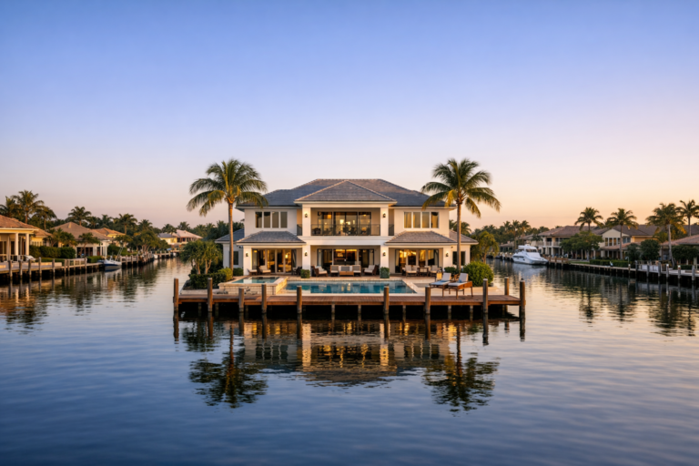 Waterfront drone photography Lighthouse Point luxury canal home