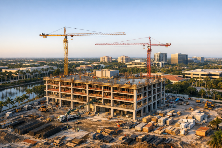 Construction drone photography Boca Raton jobsite with aerial progress documentation