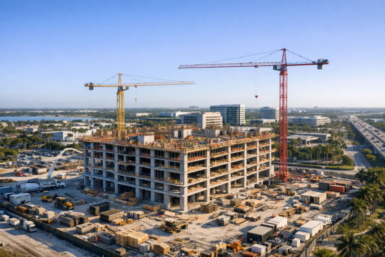 Drone capturing construction photo documentation at a South Florida jobsite