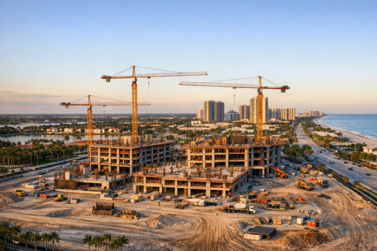 Construction site drone photography showing large South Florida jobsite scale