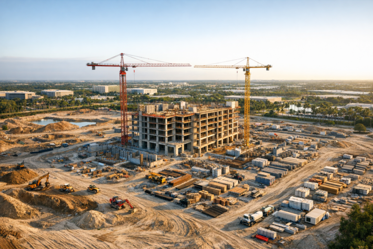 Drone photography for construction sites showing a large South Florida project