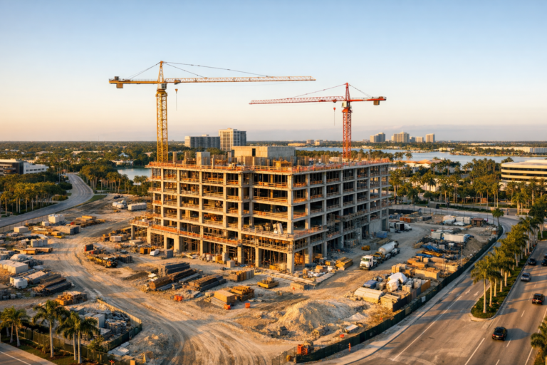 Aerial construction photography of a South Florida commercial jobsite