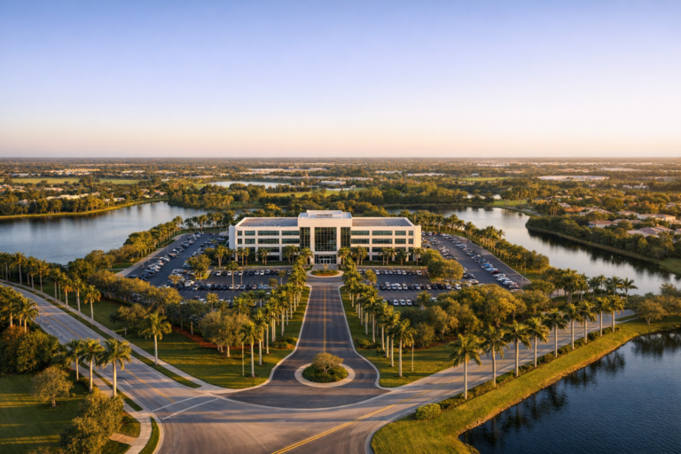 Aerial real estate photography of a large South Florida commercial property
