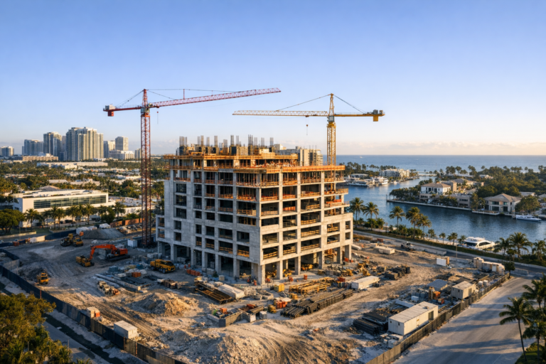 Construction progress photography Fort Lauderdale drone view of active jobsite