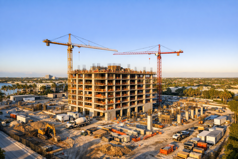 Aerial construction site used for construction stakeholder updates