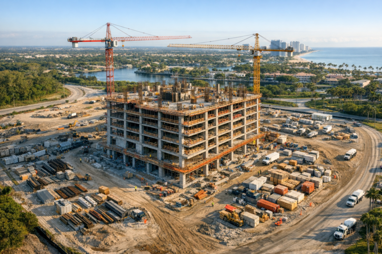 Construction aerial drone services documenting a South Florida job site